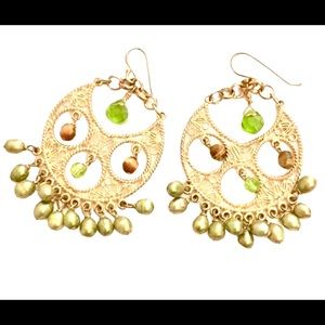 Genuine tigers eye gemstone earrings gold tone